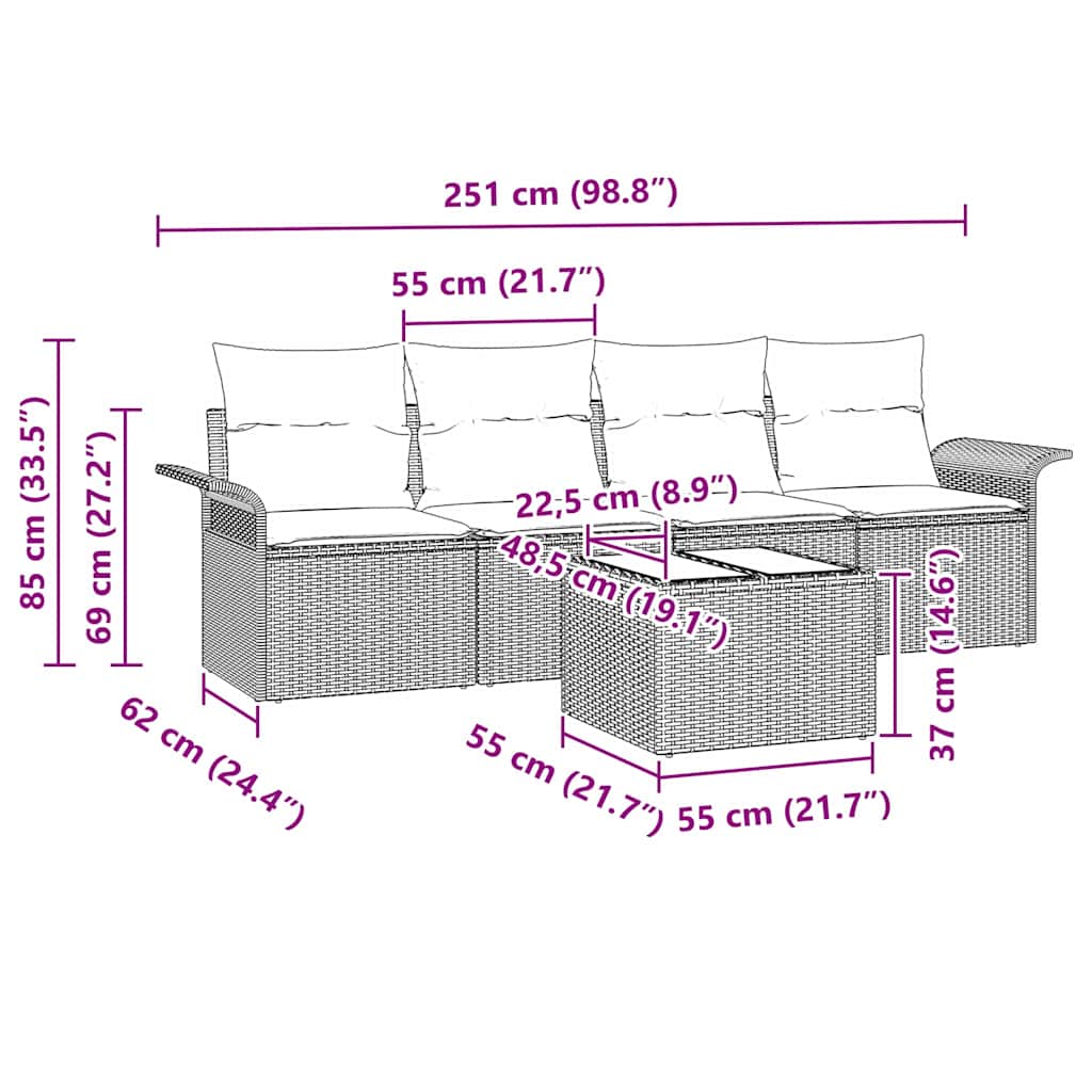 Σετ Καναπέ με μαξιλάρι 5 pcs Μπεζ συνθετικό ρατάν