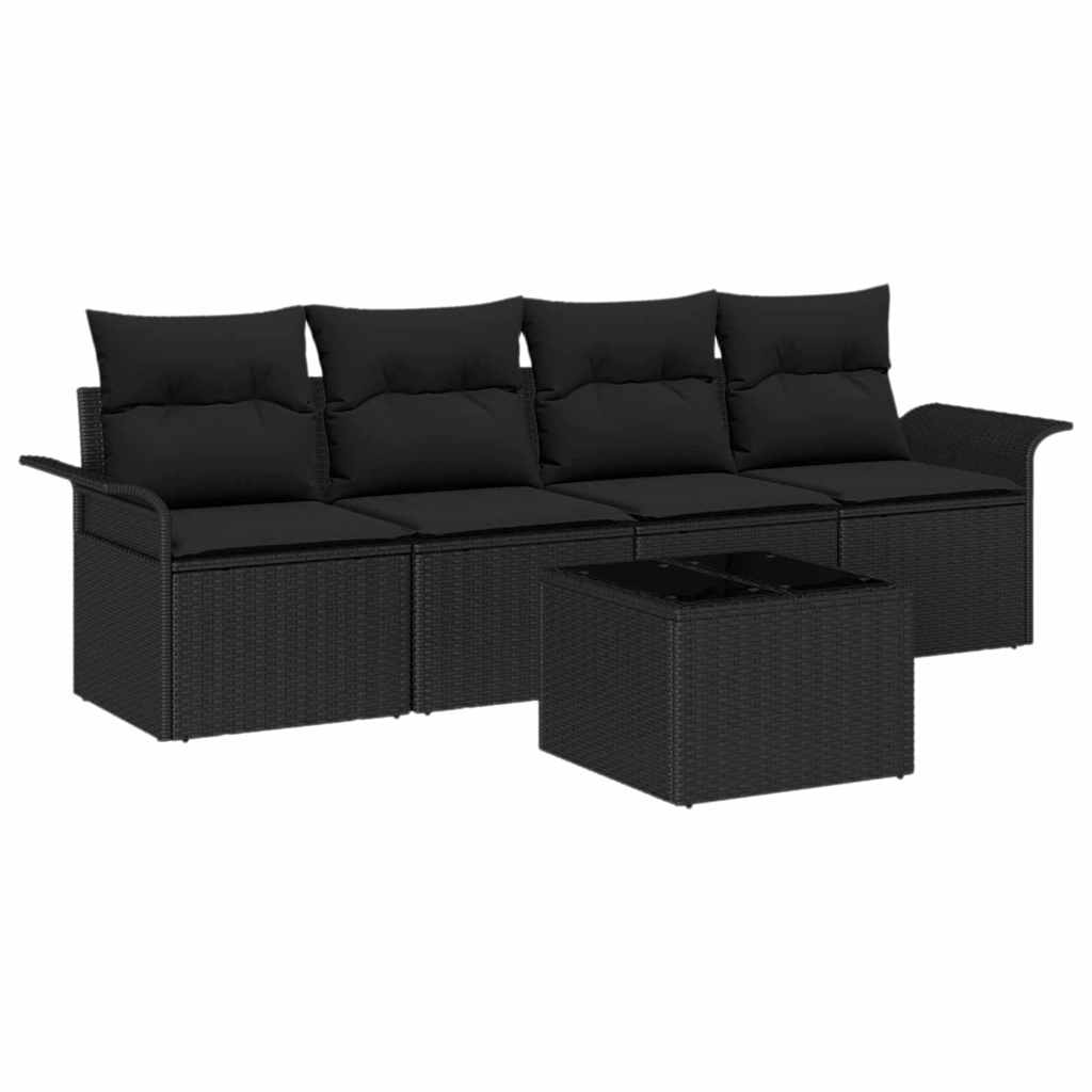 Σετ Καναπέ με μαξιλάρι 5 pcs Μαύρο συνθετικό ρατάν - Pakobazaar
