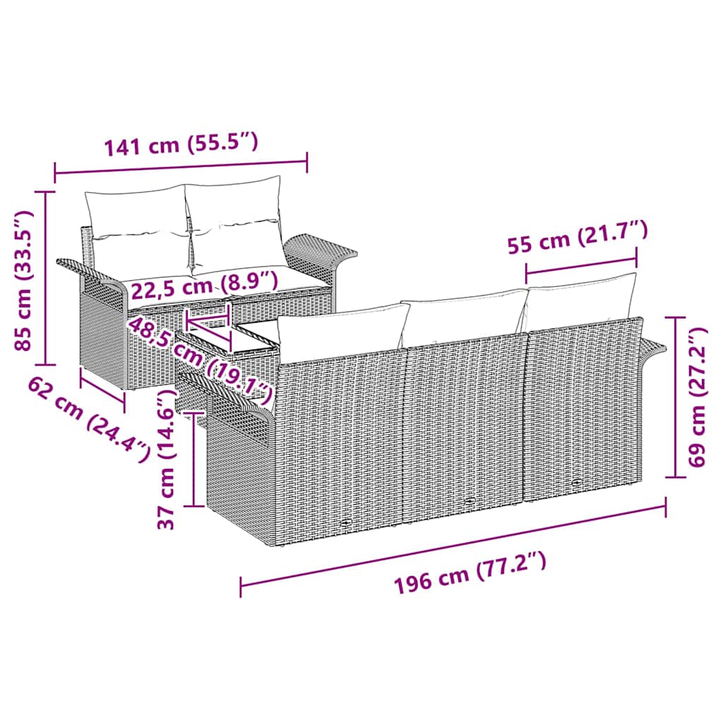 Σετ Καναπέ με μαξιλάρι 6 pcs Μαύρο συνθετικό ρατάν