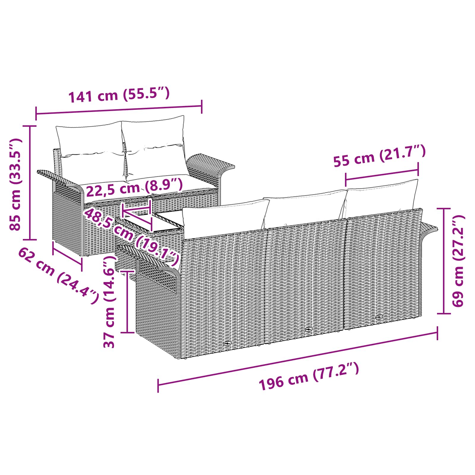 Σετ Καναπέ Κήπου με μαξιλάρι 6 pcs Γκρι συνθετικό ρατάν - Pakobazaar