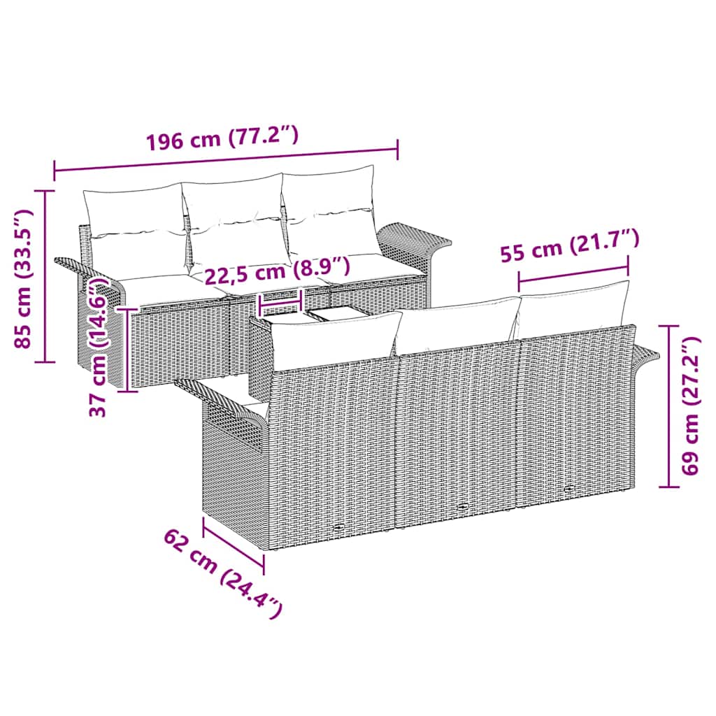 Σετ Καναπέ Κήπου με μαξιλάρι 7 pcs Καφέ συνθετικό ρατάν