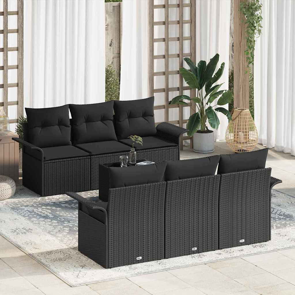 Σετ Καναπέ Κήπου με μαξιλάρι 7 pcs Μαύρο συνθετικό ρατάν