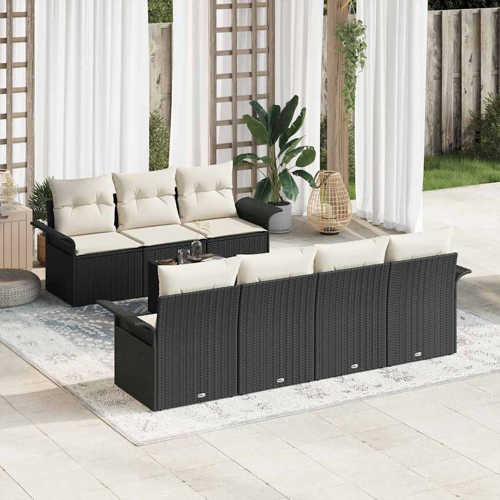 Σετ Καναπέ Κήπου με μαξιλάρι 8 pcs Μαύρο συνθετικό ρατάν