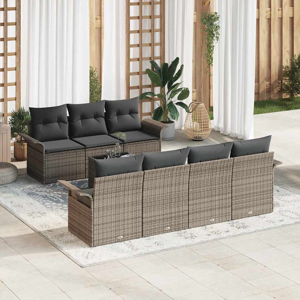 Σετ Καναπέ Κήπου με μαξιλάρι 8 pcs Γκρι συνθετικό ρατάν