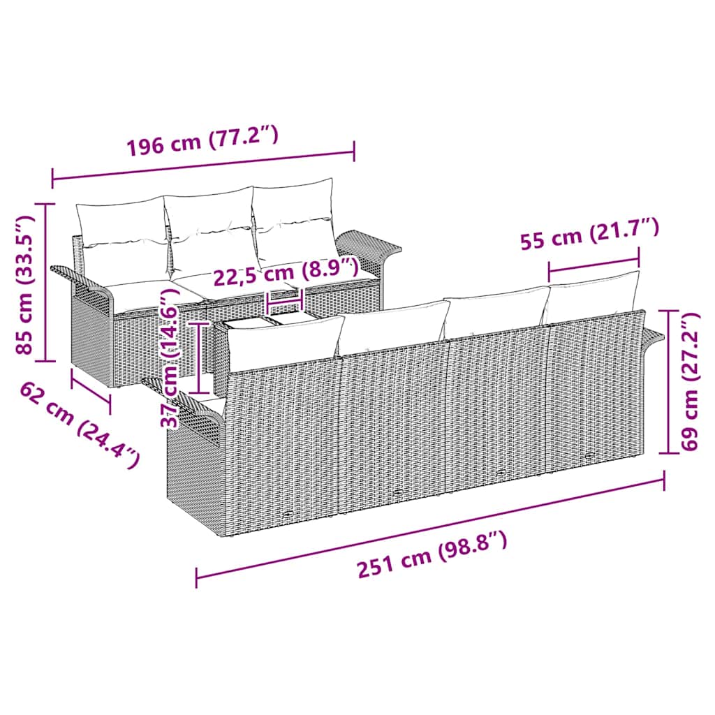 Σετ Καναπέ Κήπου με μαξιλάρι 8 pcs Ανοιχτό γκρι συνθετικό ρατάν