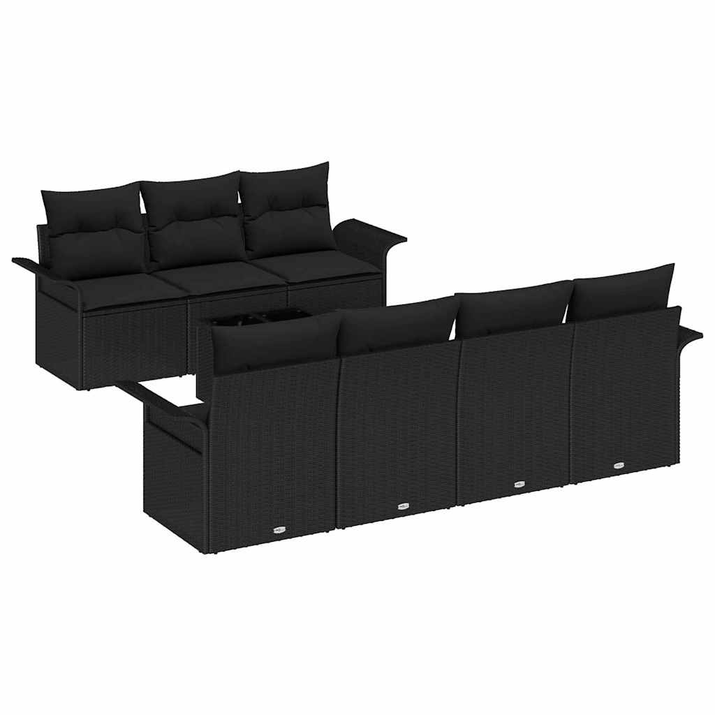 Σετ Καναπέ Κήπου με μαξιλάρι 8 pcs Μαύρο συνθετικό ρατάν