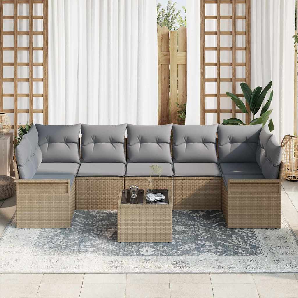 Σετ Καναπέ Κήπου με μαξιλάρι 8 pcs Μπεζ συνθετικό ρατάν
