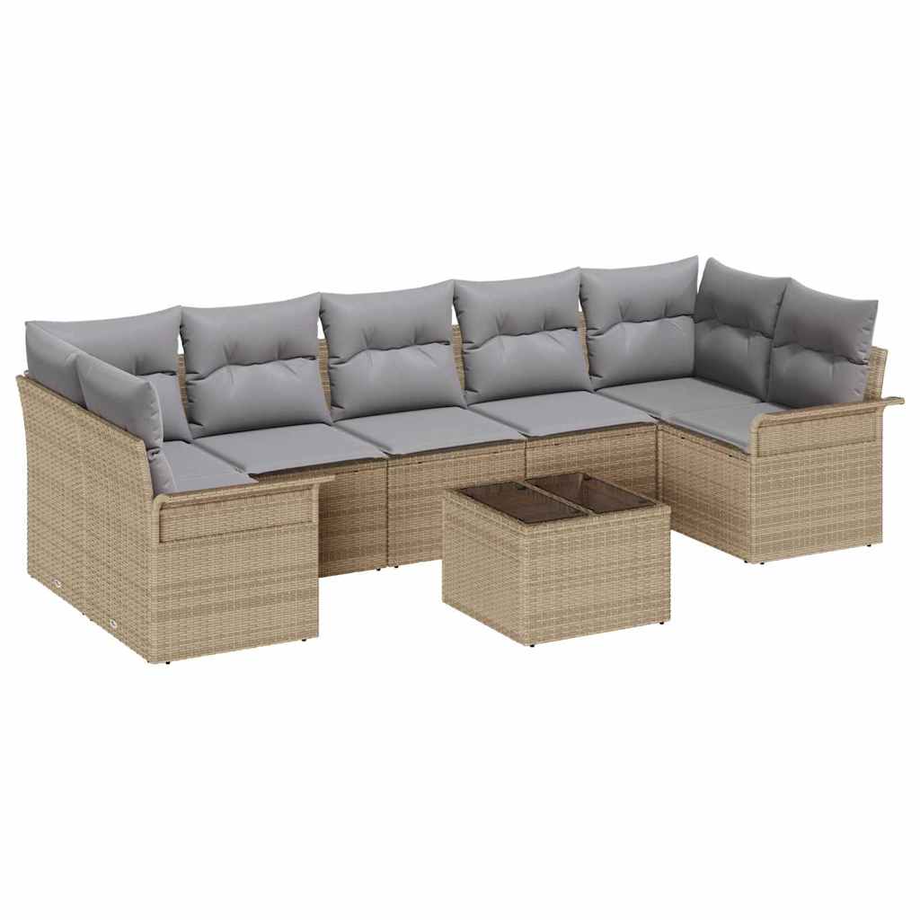 Σετ Καναπέ Κήπου με μαξιλάρι 8 pcs Μπεζ συνθετικό ρατάν