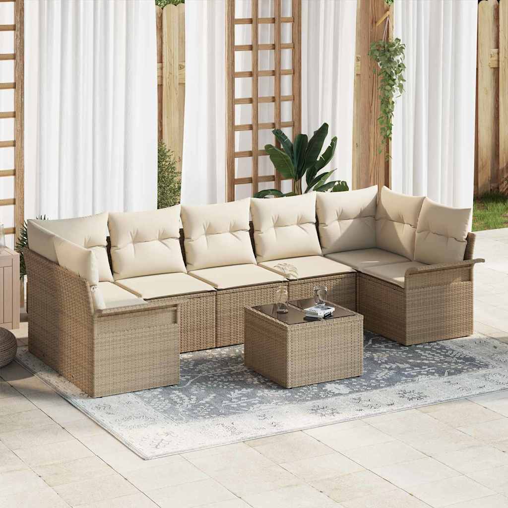 Σετ Καναπέ Κήπου με μαξιλάρι 8 pcs Μπεζ συνθετικό ρατάν