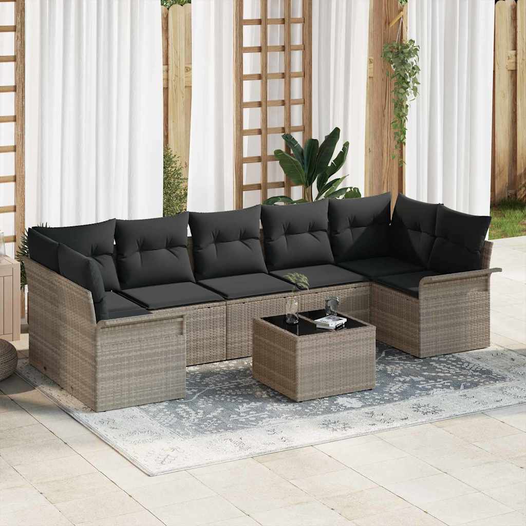 Σετ Καναπέ Κήπου με μαξιλάρι 8 pcs Ανοιχτό γκρι συνθετικό ρατάν
