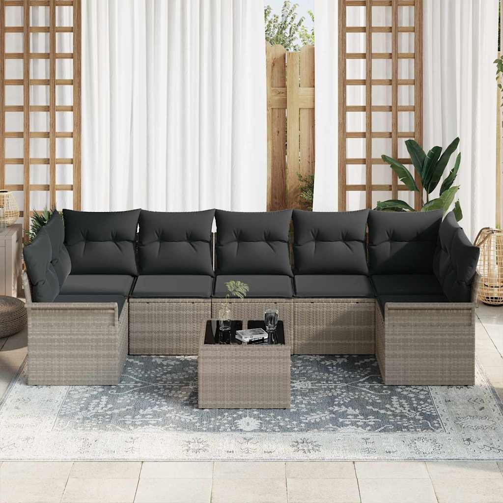 Σετ Καναπέ Κήπου με μαξιλάρι 8 pcs Ανοιχτό γκρι συνθετικό ρατάν