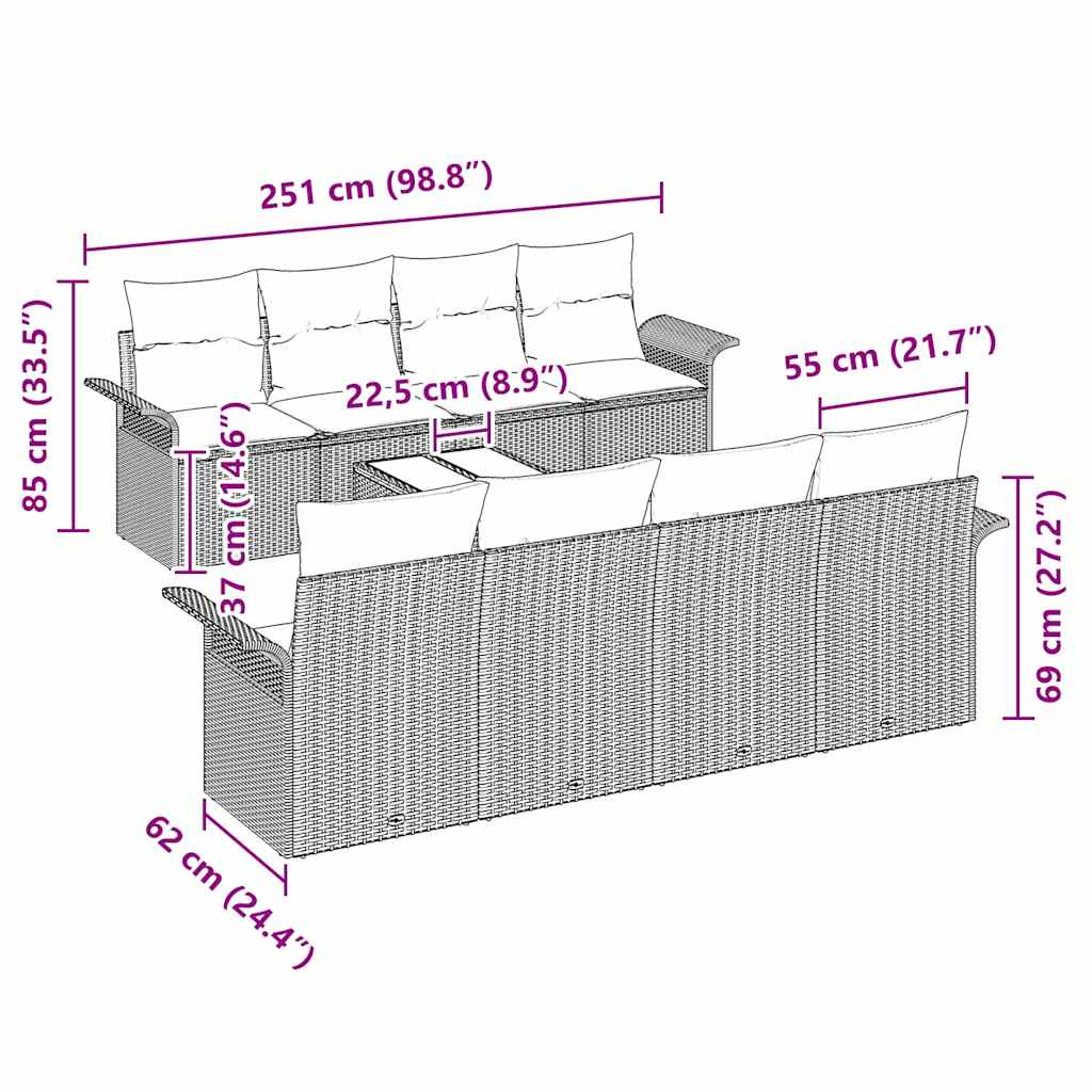 Σετ Καναπέ Κήπου 9 pcs Μαύρο Πολυ ράταν