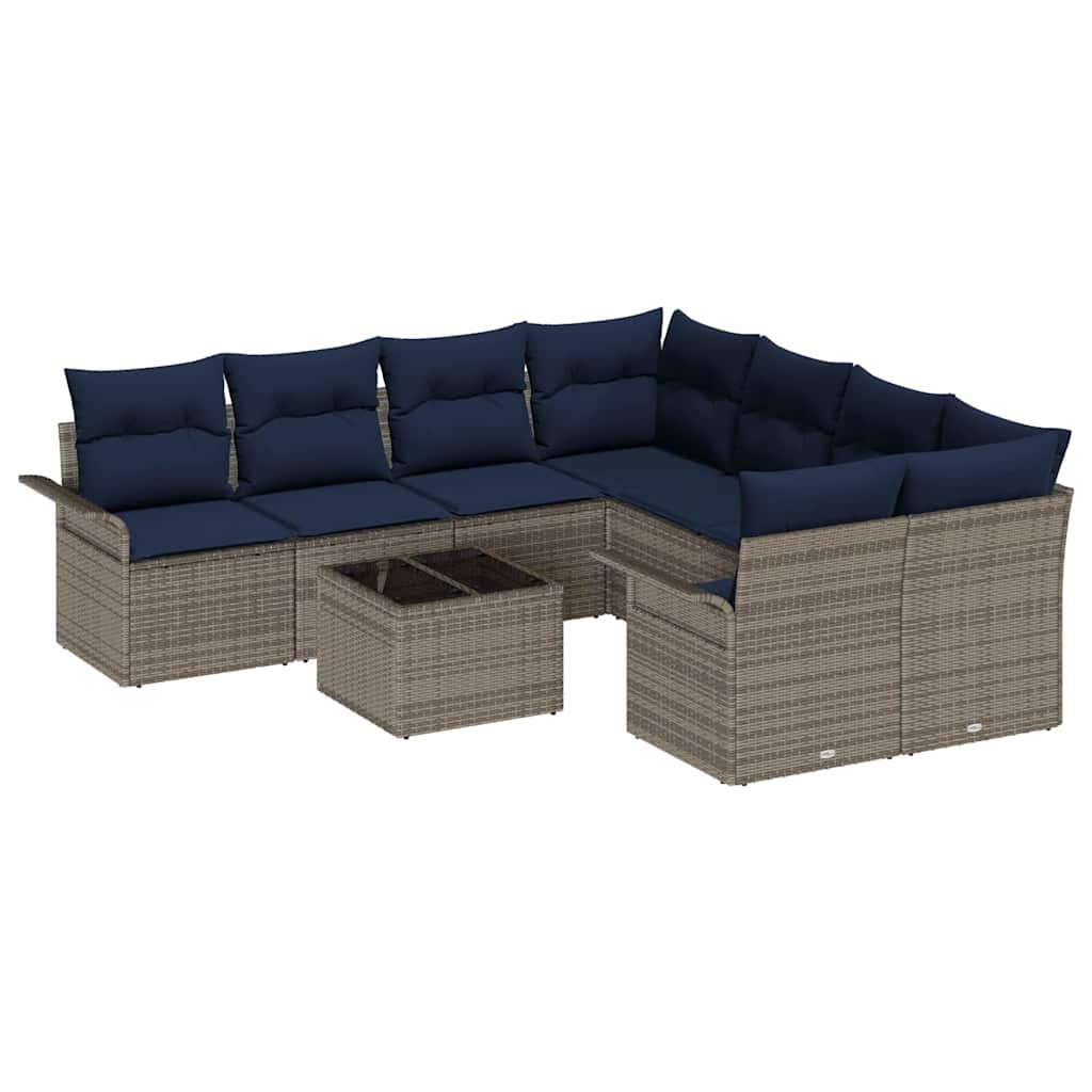 Σετ Καναπέ Κήπου 9 pcs Γκρι και Navy Blue συνθετικό ρατάν - Pakobazaar