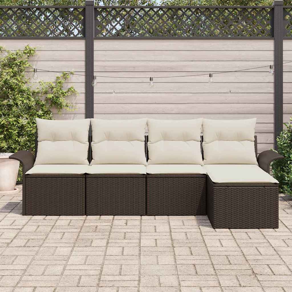 Εξωτερικός καναπές με μαξιλάρι 5 pcs Καφέ συνθετικό ρατάν