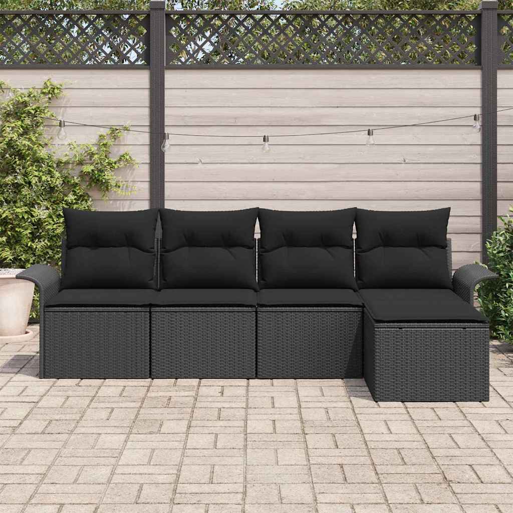 Εξωτερικός καναπές με μαξιλάρι 5 pcs Μαύρο συνθετικό ρατάν