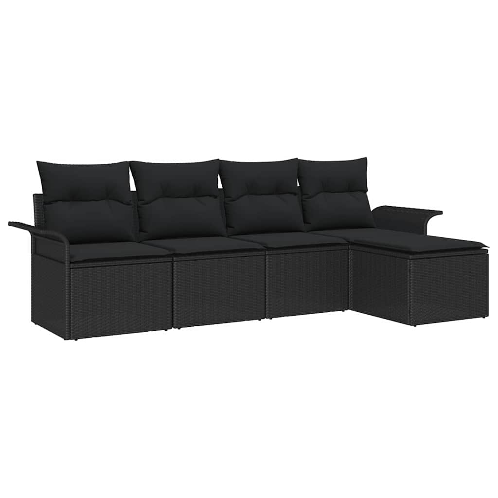 Εξωτερικός καναπές με μαξιλάρι 5 pcs Μαύρο συνθετικό ρατάν