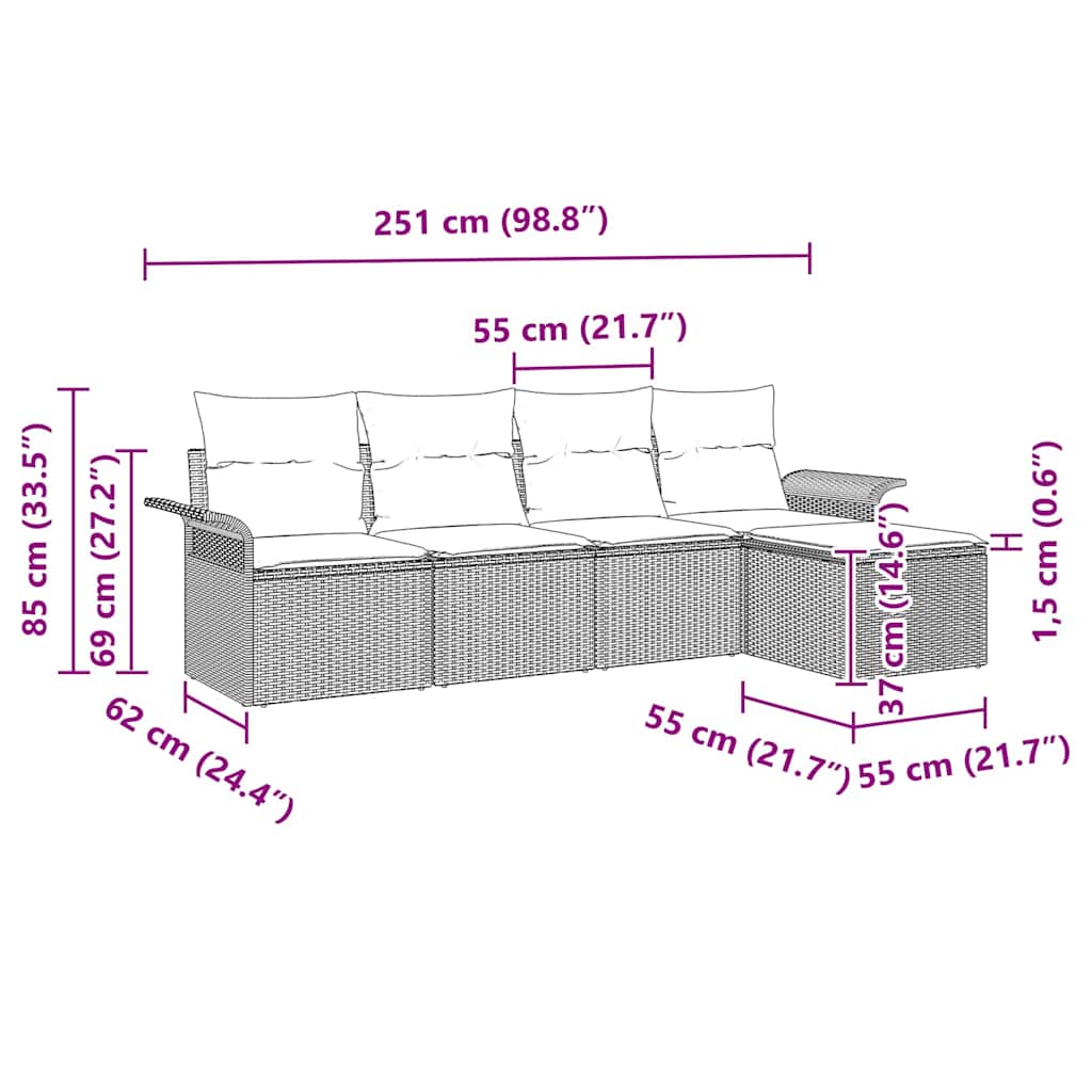 Εξωτερικός καναπές με μαξιλάρι 5 pcs Μαύρο συνθετικό ρατάν