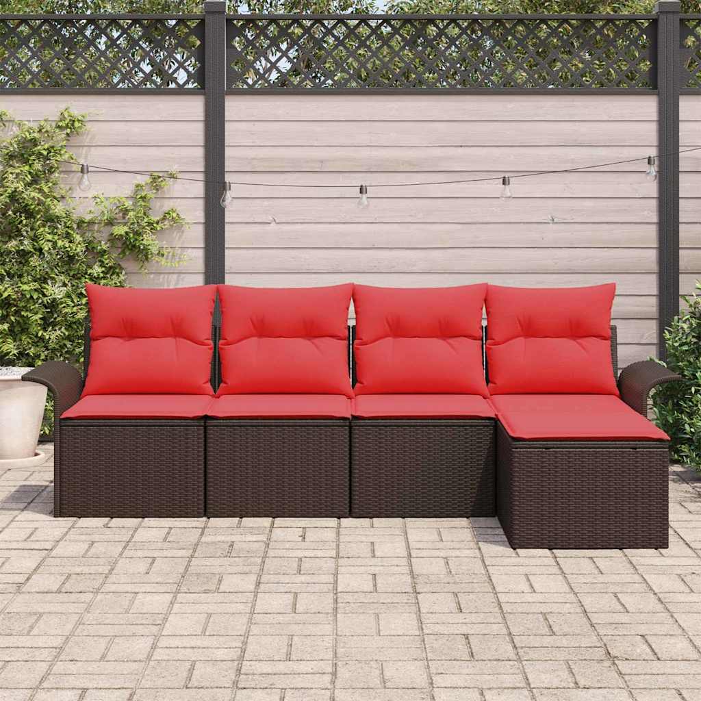 Σετ Καναπέ Κήπου με μαξιλάρι 5 pcs Καφέ συνθετικό ρατάν - Pakobazaar