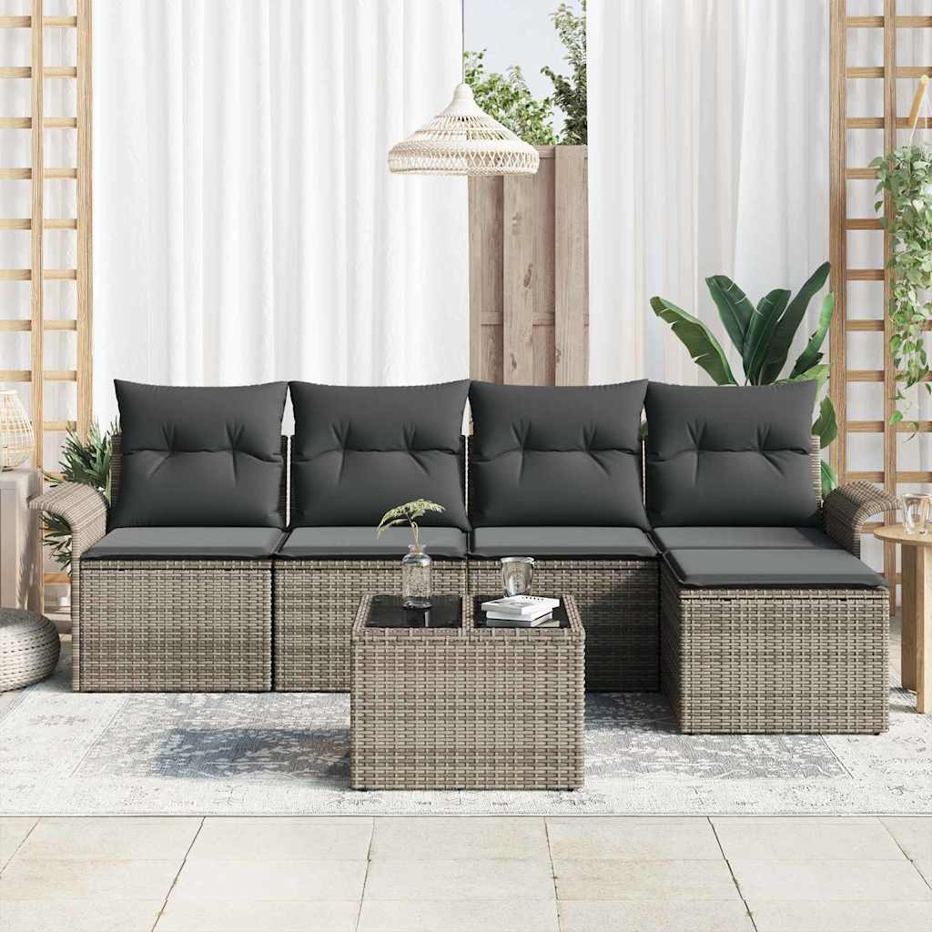 Εξωτερικός καναπές με μαξιλάρι 6 pcs Γκρι συνθετικό ρατάν