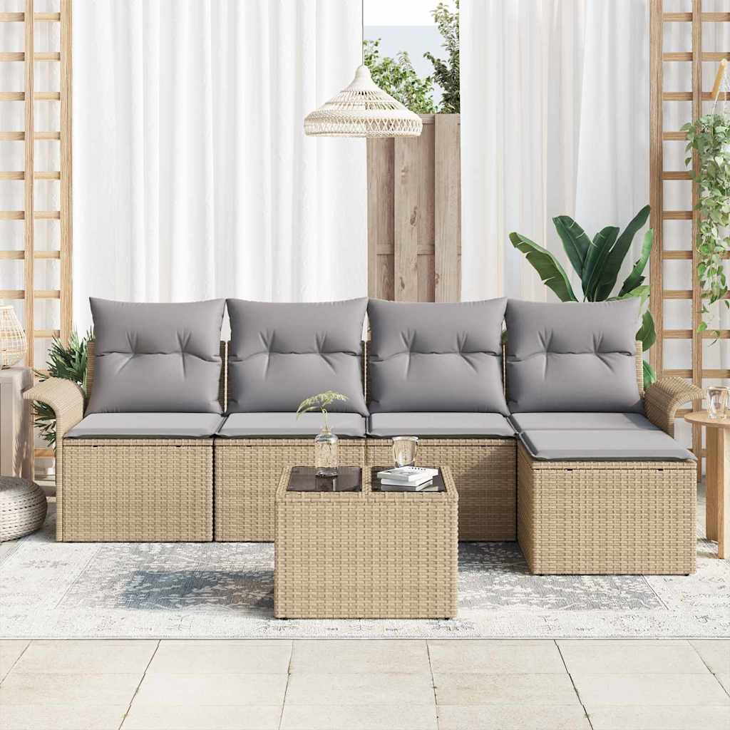 Εξωτερικός καναπές με μαξιλάρι 6 pcs Μπεζ συνθετικό ρατάν