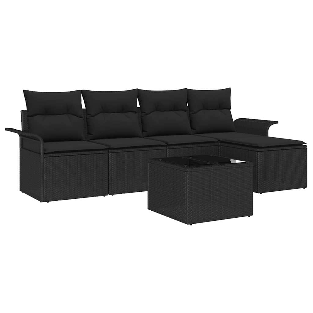 Εξωτερικός καναπές με μαξιλάρι 6 pcs Μαύρο συνθετικό ρατάν - Pakobazaar
