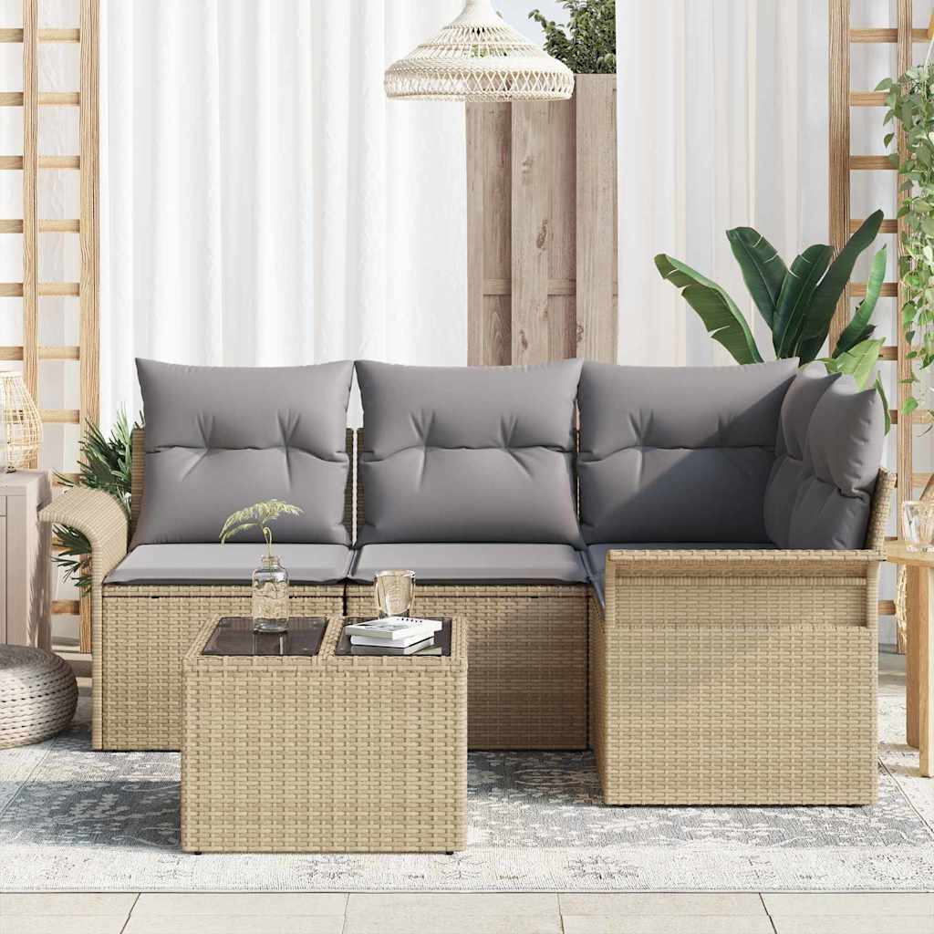 Σετ Καναπέ Κήπου με μαξιλάρι 5 pcs Μπεζ συνθετικό ρατάν