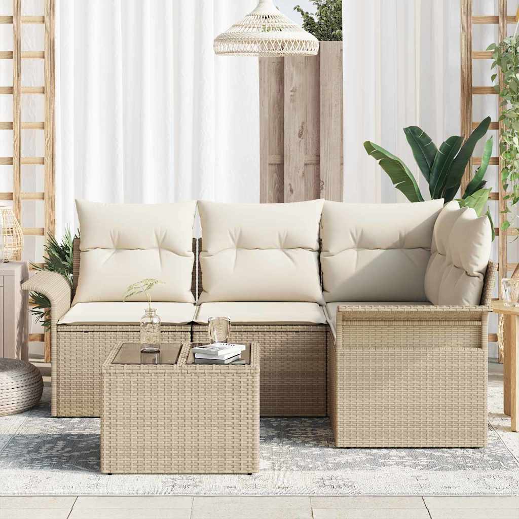 Σετ Καναπέ Κήπου με μαξιλάρι 5 pcs Μπεζ συνθετικό ρατάν - Pakobazaar