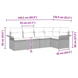 Σετ Καναπέ Κήπου με μαξιλάρι 5 pcs συνθετικό ρατάν - Pakobazaar