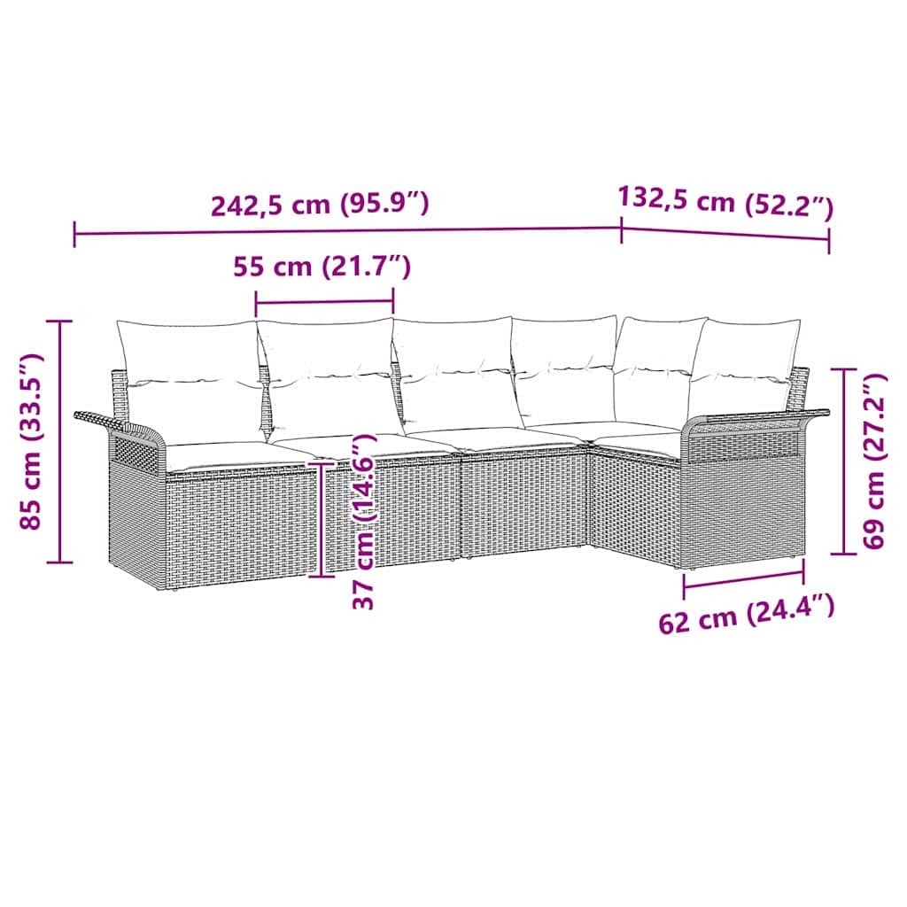 Σετ Καναπέ Κήπου με μαξιλάρι 5 pcs συνθετικό ρατάν