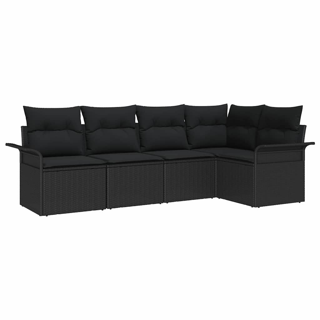 Σετ Καναπέ Κήπου με μαξιλάρι 5 pcs Μαύρο συνθετικό ρατάν - Pakobazaar