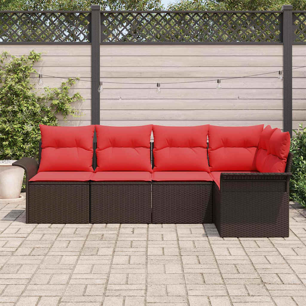 Σετ Καναπέ Κήπου με μαξιλάρι 5 pcs Καφέ συνθετικό ρατάν - Pakobazaar