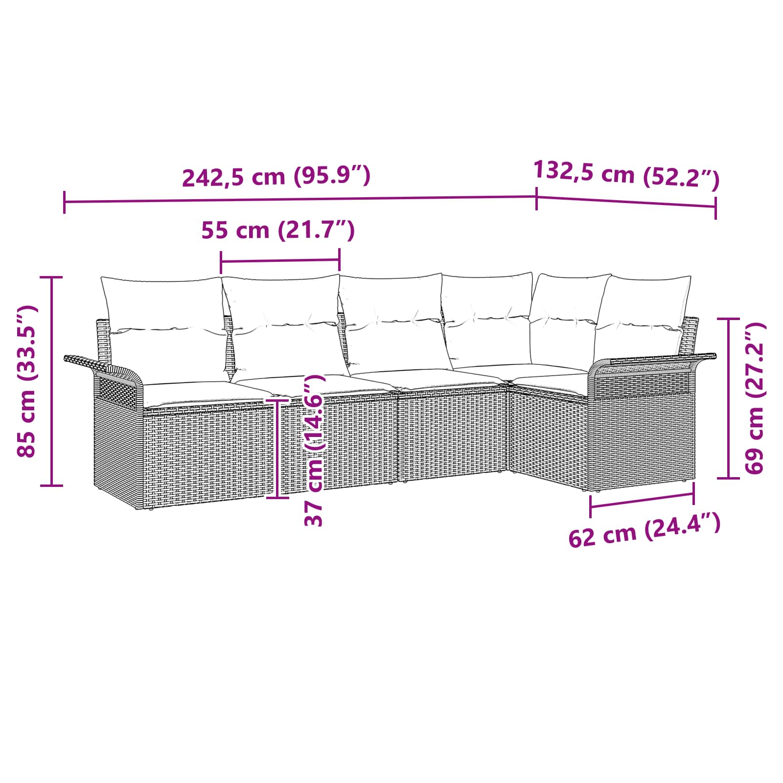 Σετ Καναπέ Κήπου με μαξιλάρι 5 pcs Καφέ συνθετικό ρατάν - Pakobazaar