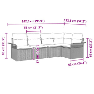 Σετ Καναπέ Κήπου με μαξιλάρι 5 pcs Γκρι συνθετικό ρατάν - Pakobazaar
