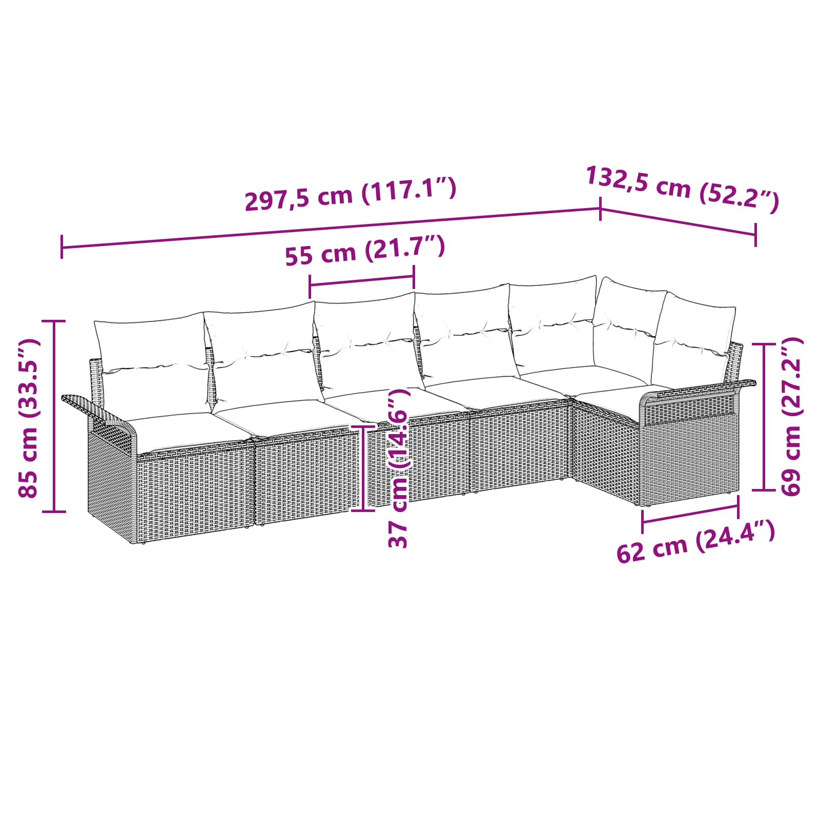 Σετ Καναπέ Κήπου με μαξιλάρι 6 pcs Καφέ συνθετικό ρατάν - Pakobazaar