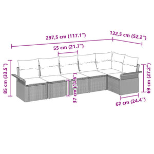 Σετ Καναπέ Κήπου με μαξιλάρι 6 pcs Γκρι συνθετικό ρατάν - Pakobazaar