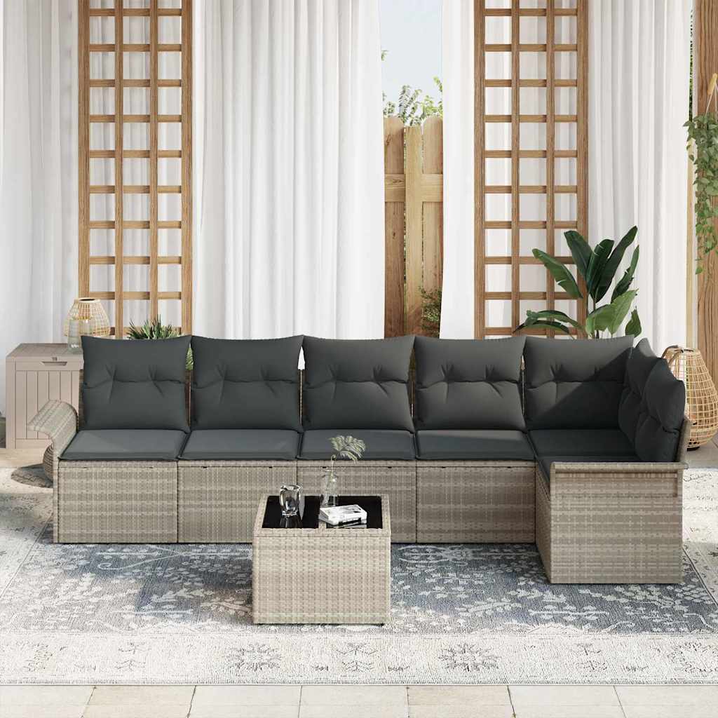 Σετ Καναπέ Κήπου με μαξιλάρι 7 pcs Ανοιχτό γκρι συνθετικό ρατάν