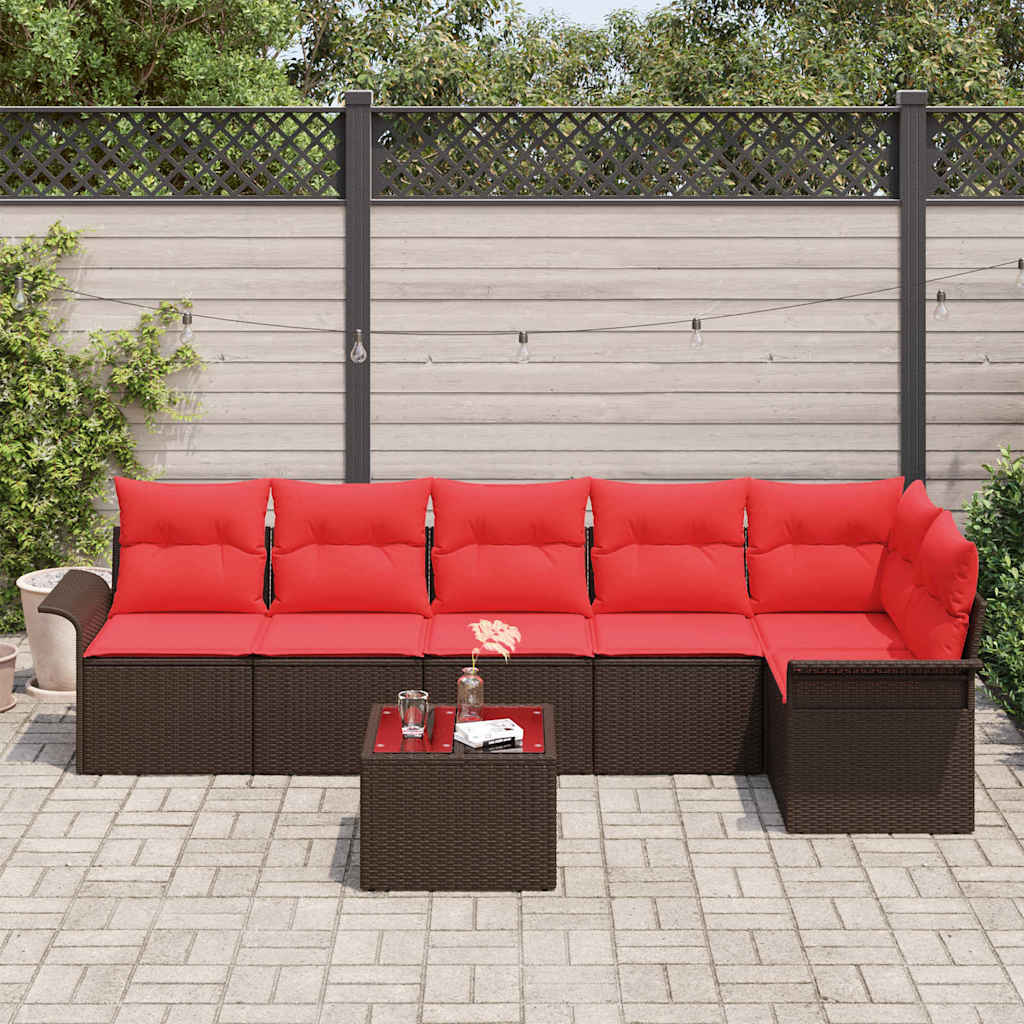 Σετ Καναπέ Κήπου με μαξιλάρι 7 pcs Καφέ συνθετικό ρατάν - Pakobazaar
