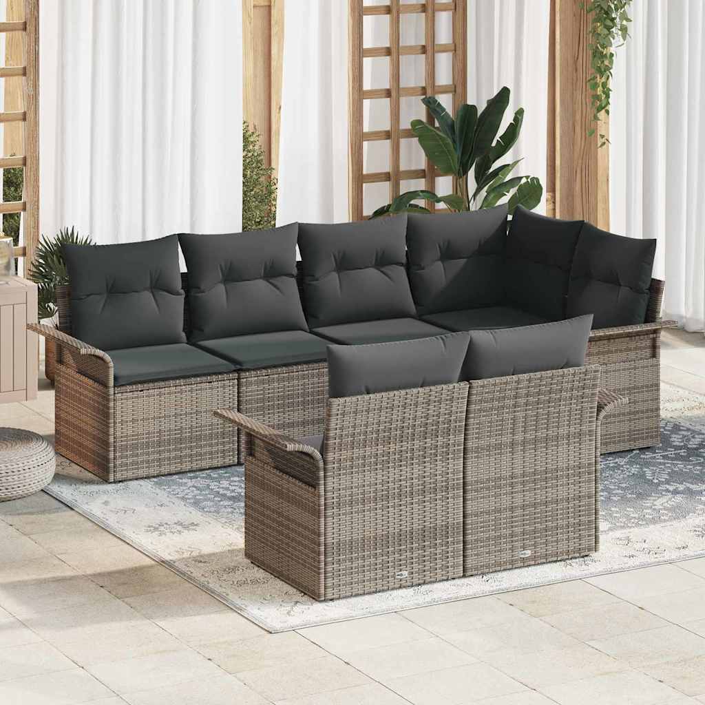 Σετ Καναπέ Κήπου με μαξιλάρι 7 pcs Γκρι συνθετικό ρατάν