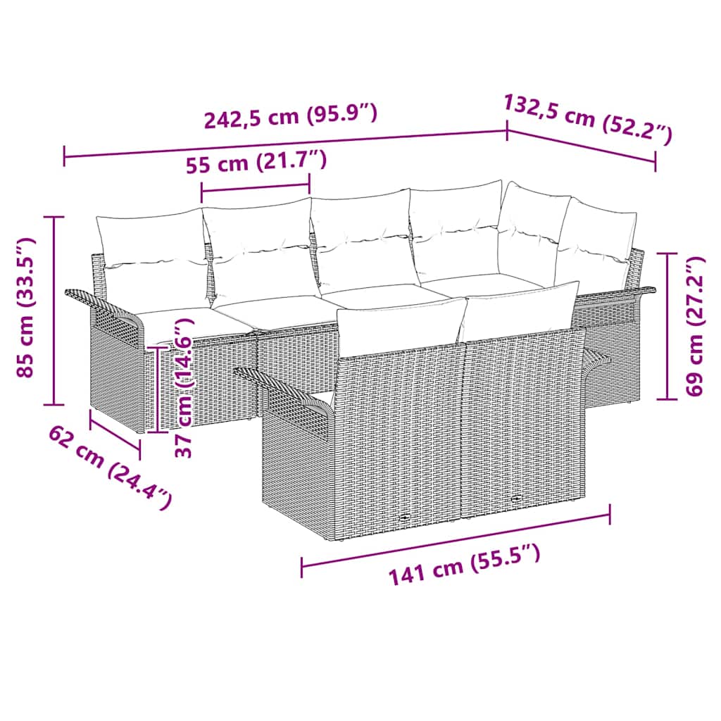 Σετ Καναπέ Κήπου με μαξιλάρι 7 pcs Μπεζ συνθετικό ρατάν