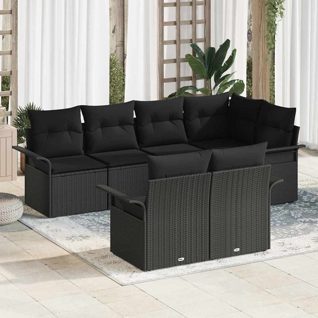 Σετ Καναπέ Κήπου με μαξιλάρι 7 pcs Μαύρο συνθετικό ρατάν - Pakobazaar