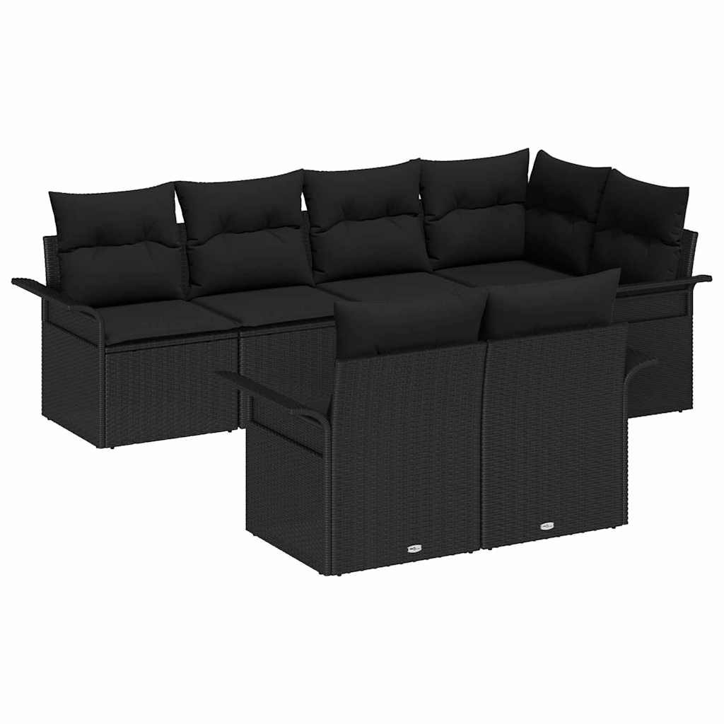 Σετ Καναπέ Κήπου με μαξιλάρι 7 pcs Μαύρο συνθετικό ρατάν - Pakobazaar