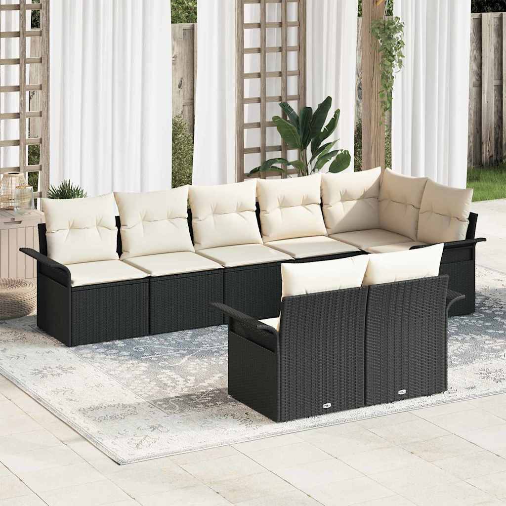 Σετ Καναπέ Κήπου με μαξιλάρι 8 pcs Μαύρο συνθετικό ρατάν