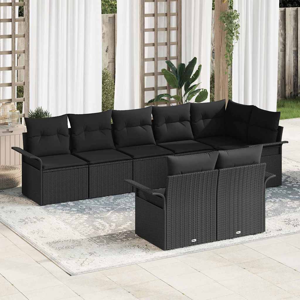 Σετ Καναπέ Κήπου με μαξιλάρι 8 pcs Μαύρο συνθετικό ρατάν