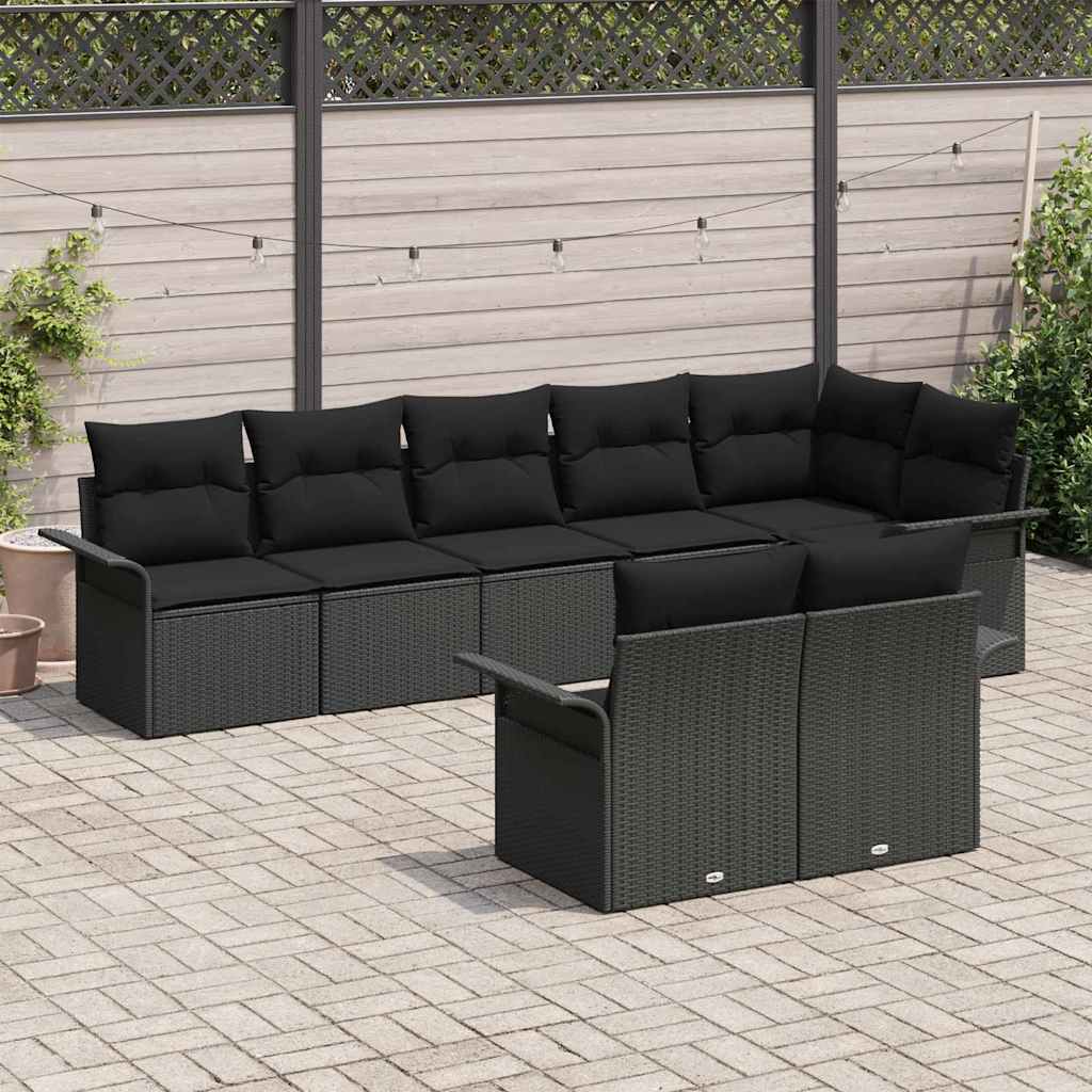 Σετ Καναπέ Κήπου με μαξιλάρι 8 pcs Μαύρο συνθετικό ρατάν