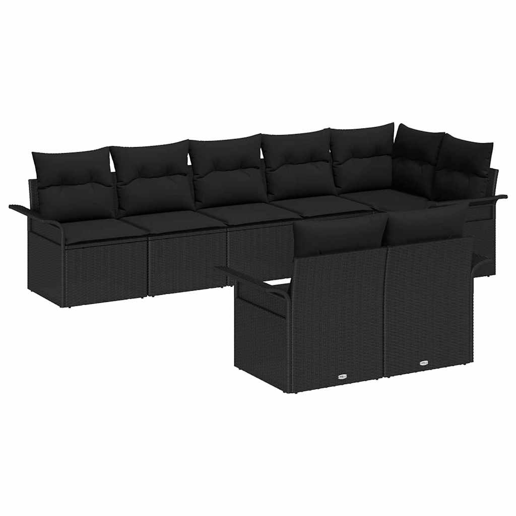Σετ Καναπέ Κήπου με μαξιλάρι 8 pcs Μαύρο συνθετικό ρατάν