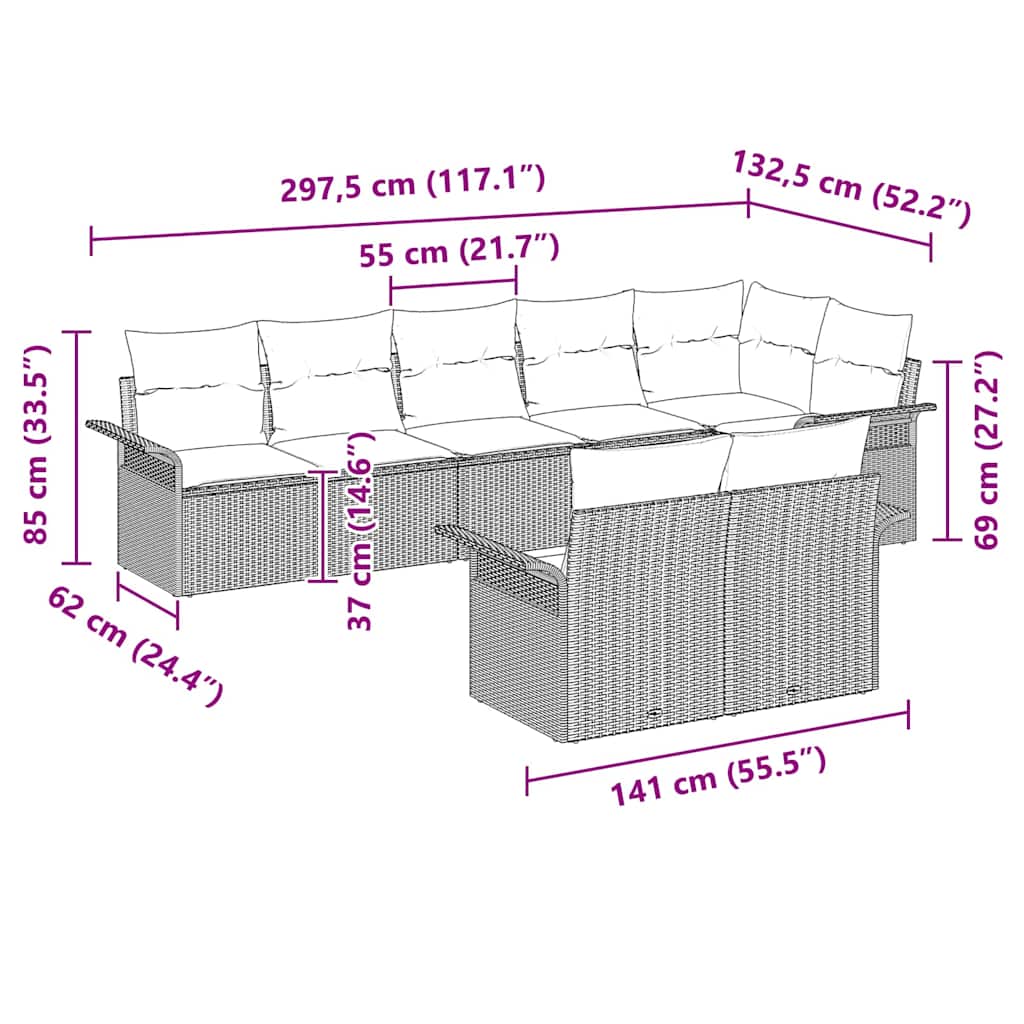 Σετ Καναπέ Κήπου με μαξιλάρι 8 pcs Μαύρο συνθετικό ρατάν