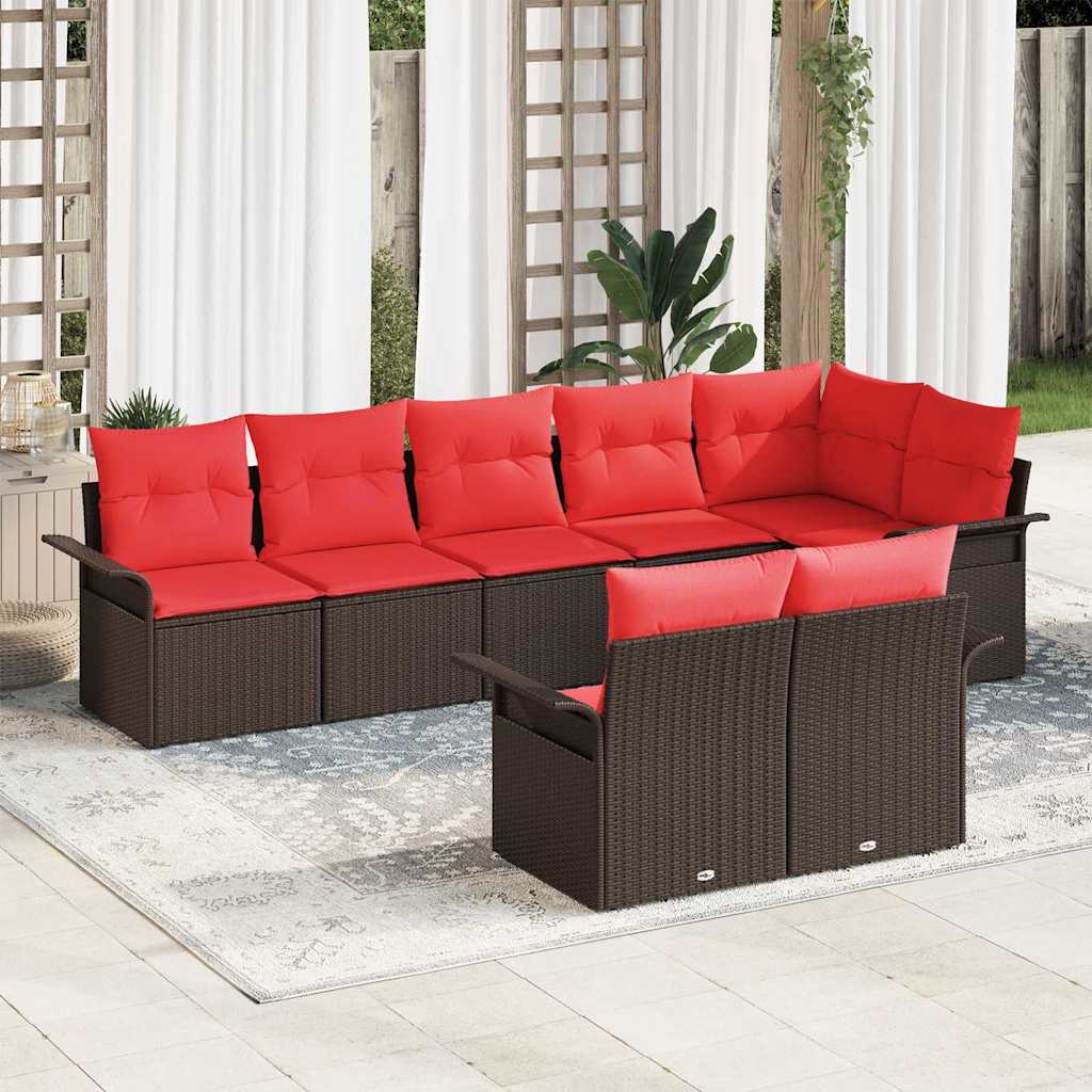 Σετ Καναπέ Κήπου με μαξιλάρι 8 pcs Καφέ συνθετικό ρατάν - Pakobazaar