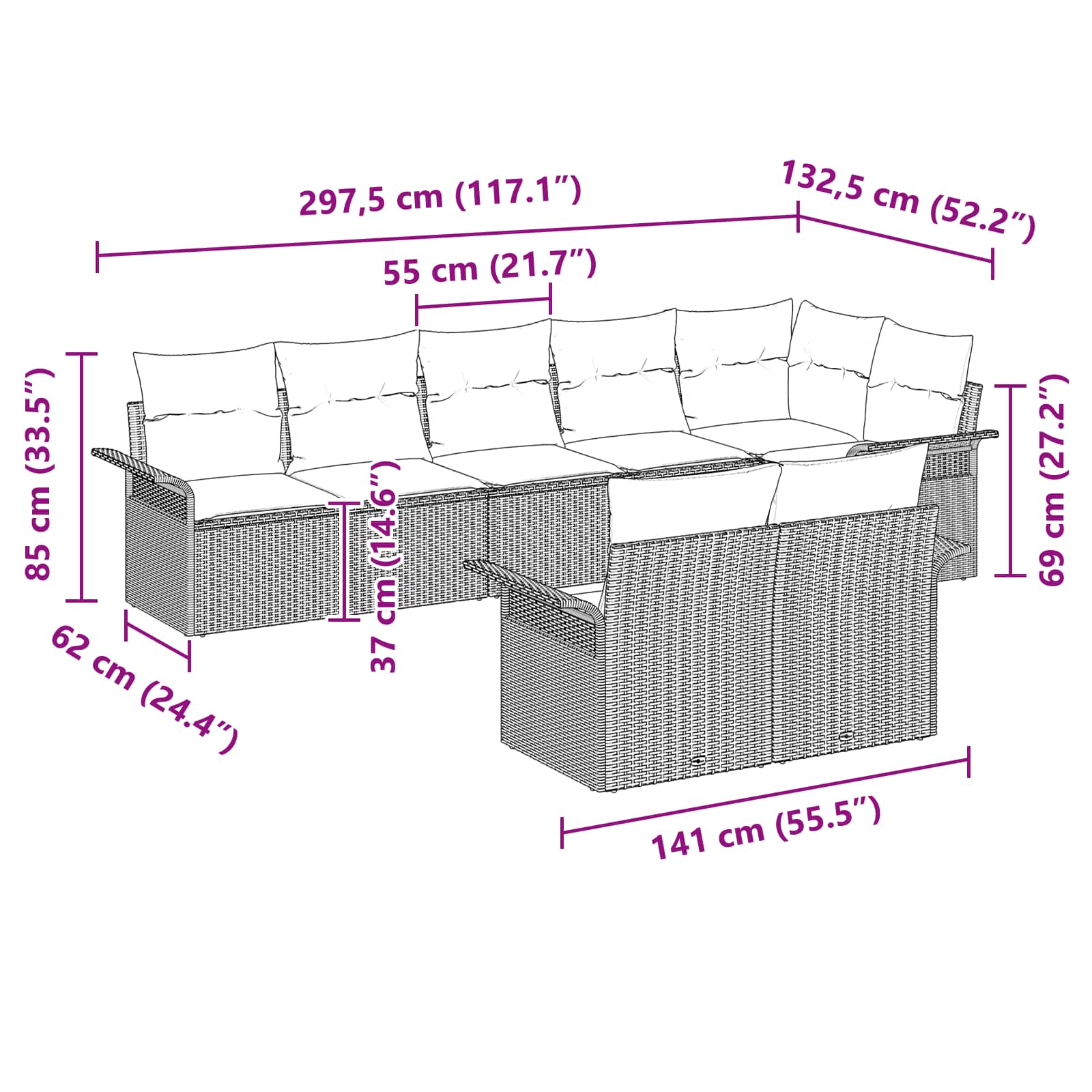 Σετ Καναπέ Κήπου με μαξιλάρι 8 pcs Καφέ συνθετικό ρατάν - Pakobazaar