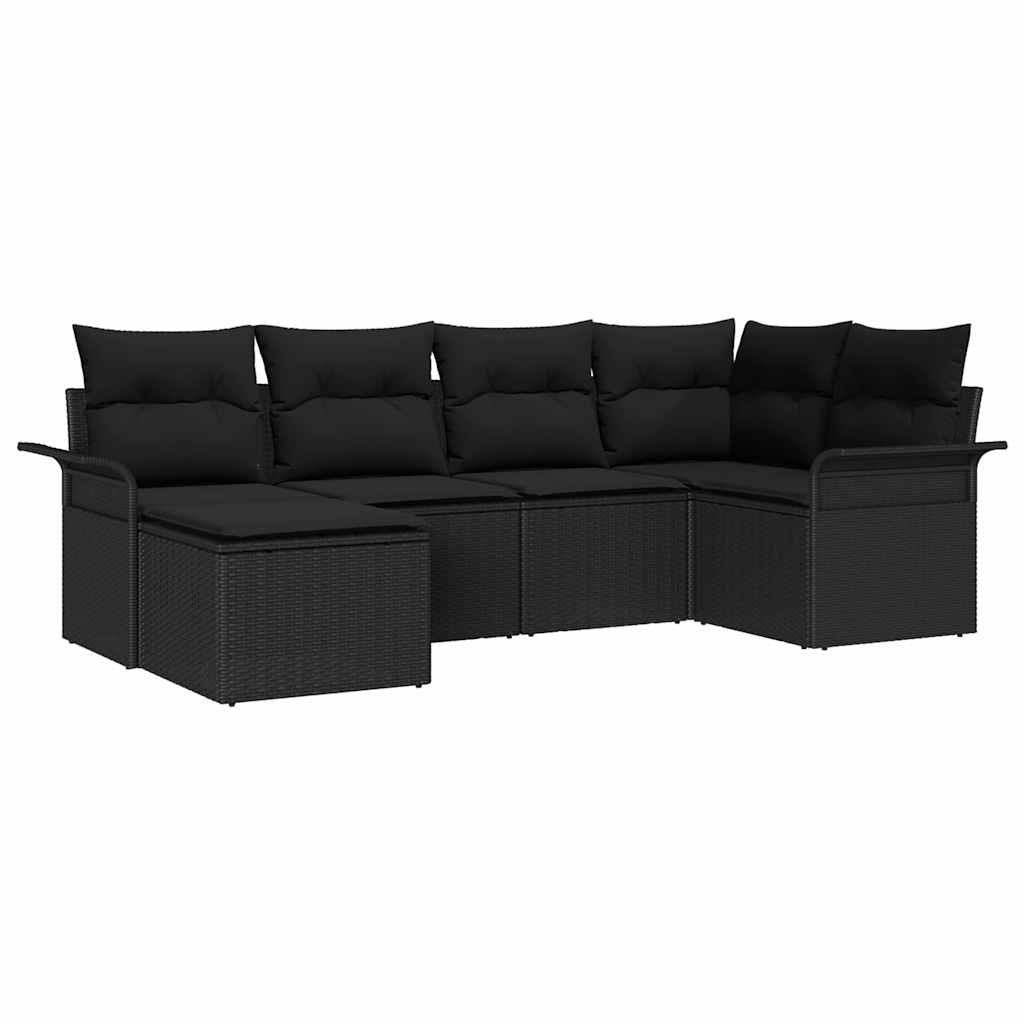 Σετ Καναπέ Κήπου με μαξιλάρι 6 pcs Μαύρο συνθετικό ρατάν - Pakobazaar