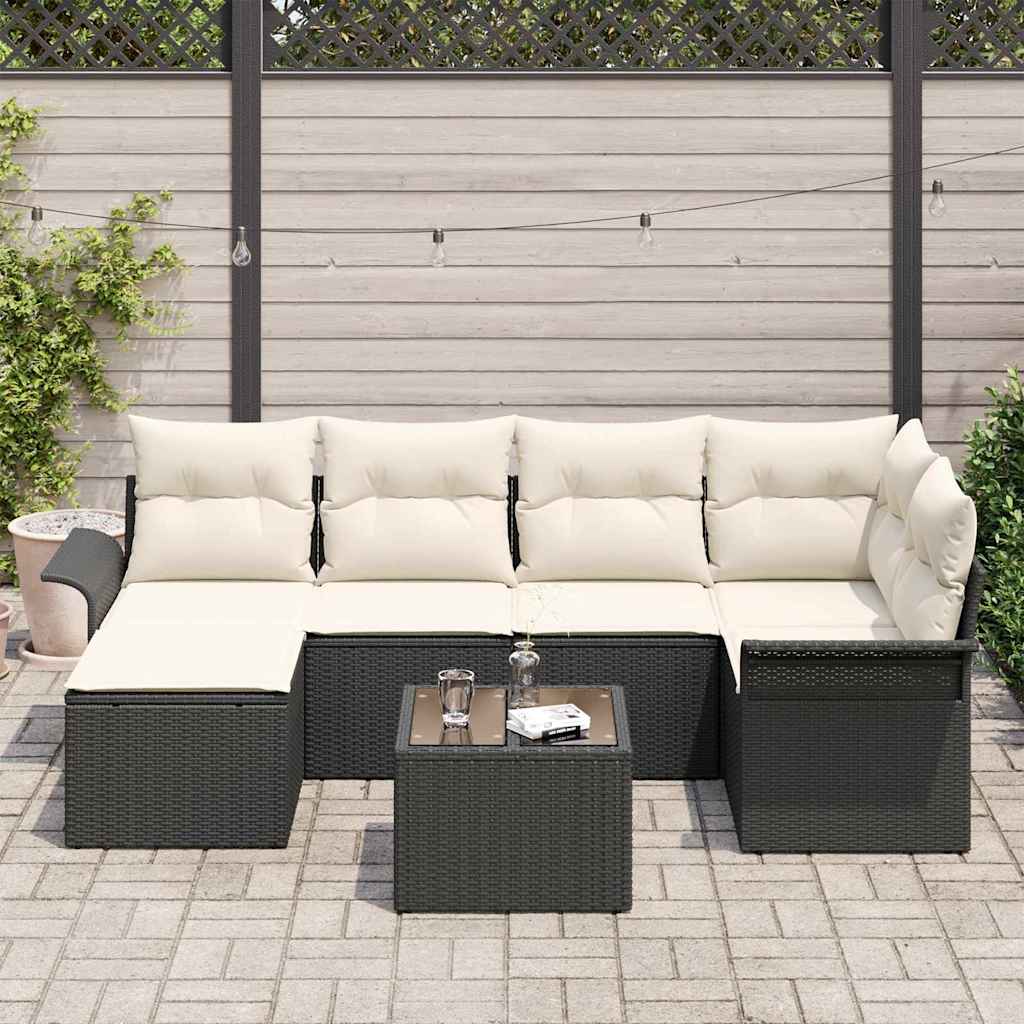 Σετ Καναπέ Κήπου με μαξιλάρι 7 pcs Μαύρο συνθετικό ρατάν